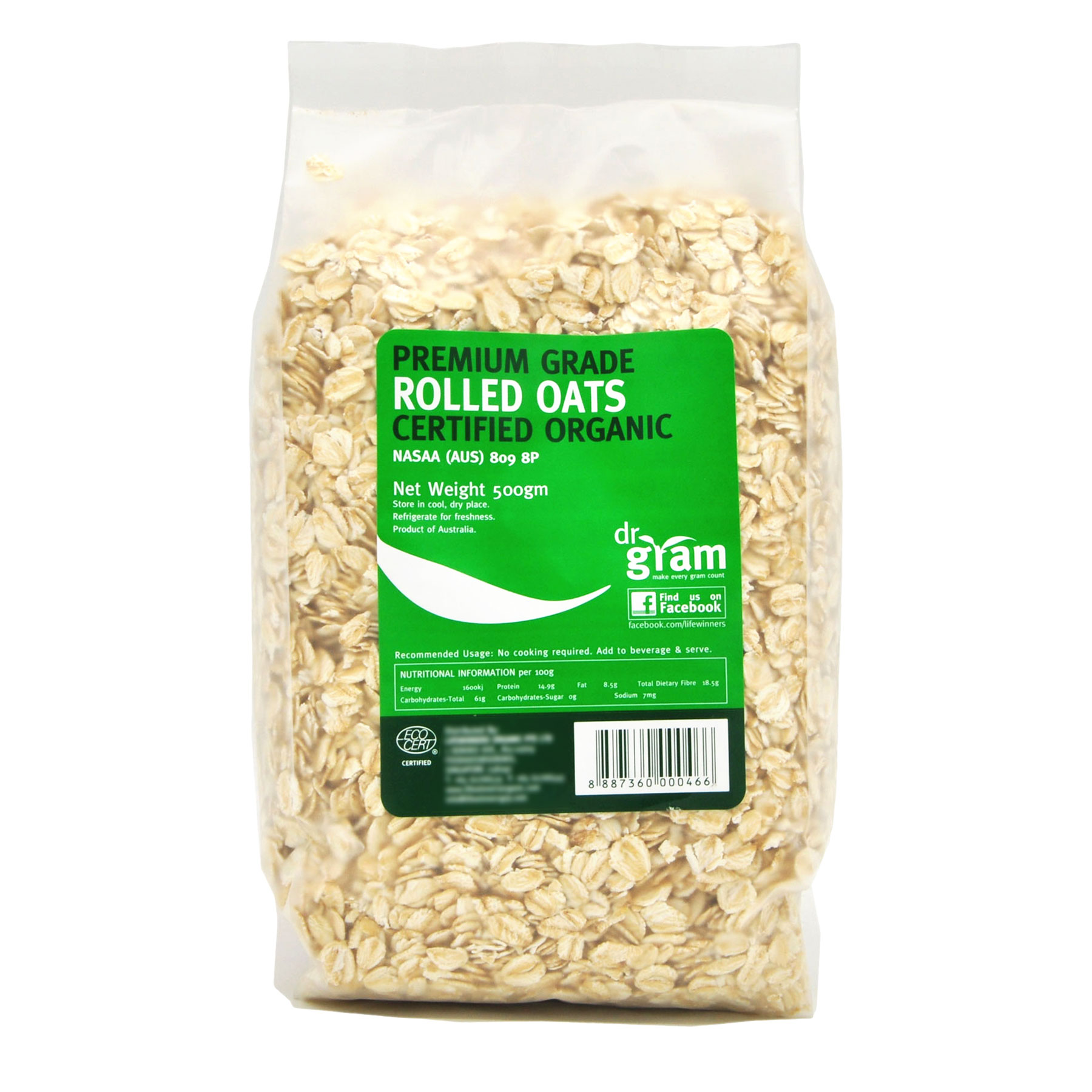 Dr Gram Organic Rolled Oats 500g