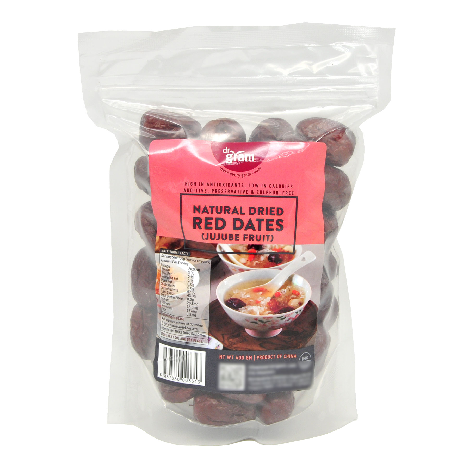 Dr Gram Natural Dried Red Dates (Jujube Fruit) (Large) 400g