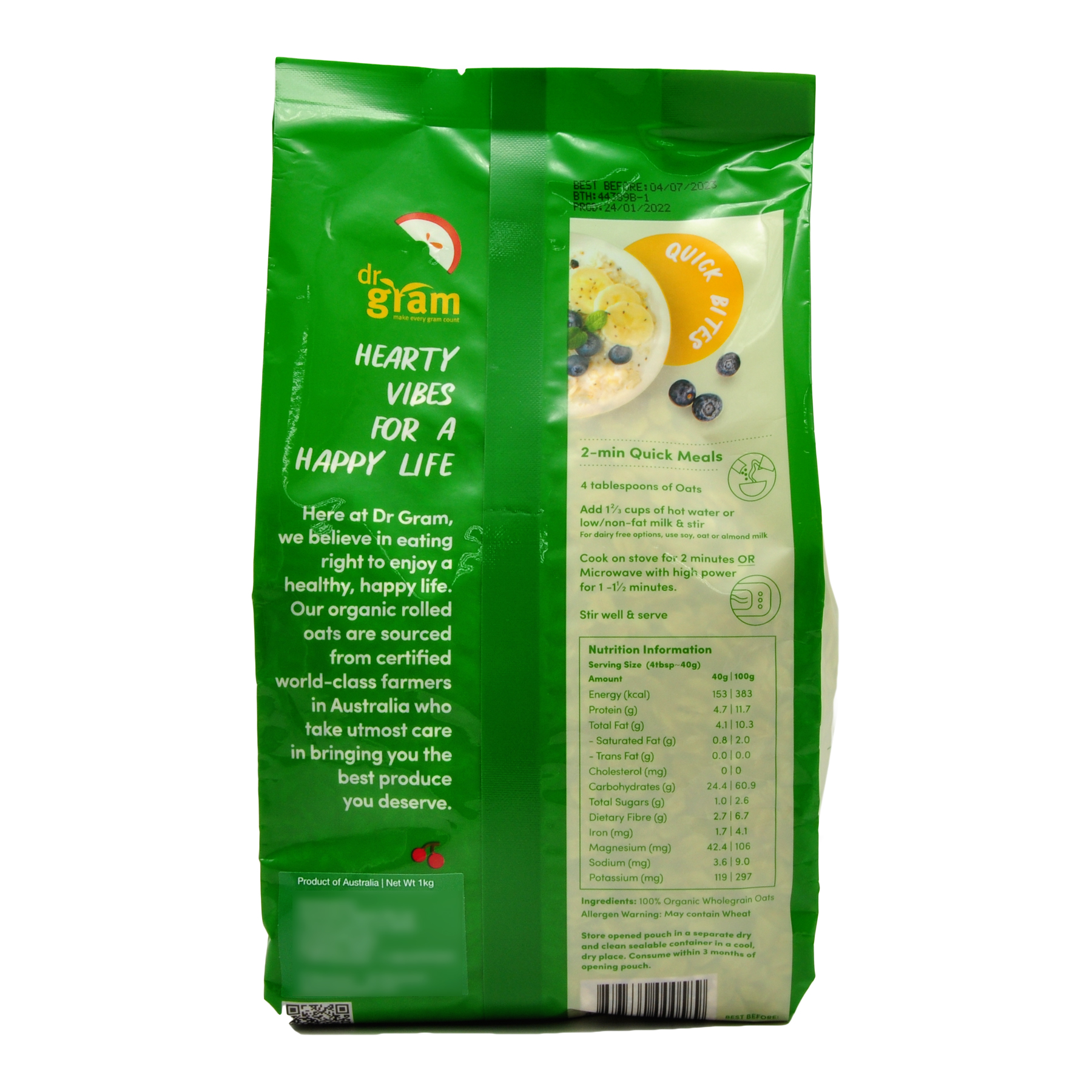 Dr Gram Organic Rolled Oats 1kg - Image 4