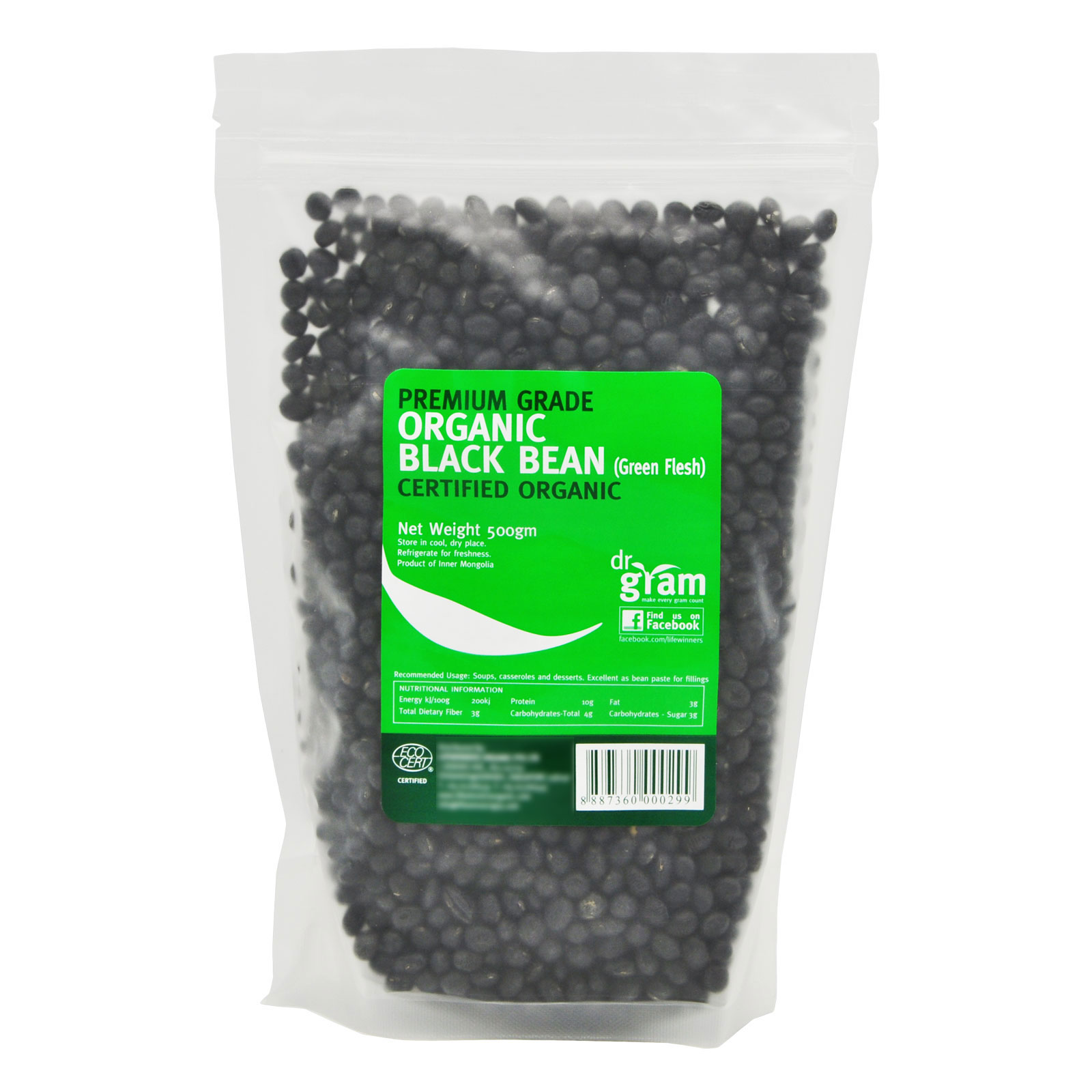 Dr Gram Organic Black Bean (Green Flesh) 500g