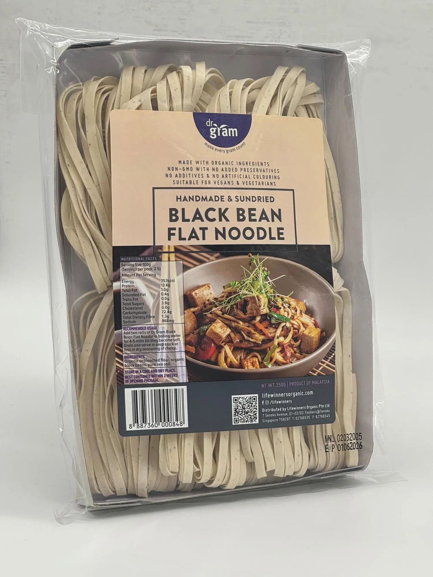 Dr Gram Organic Black Bean Flat Noodle 250g - Image 3