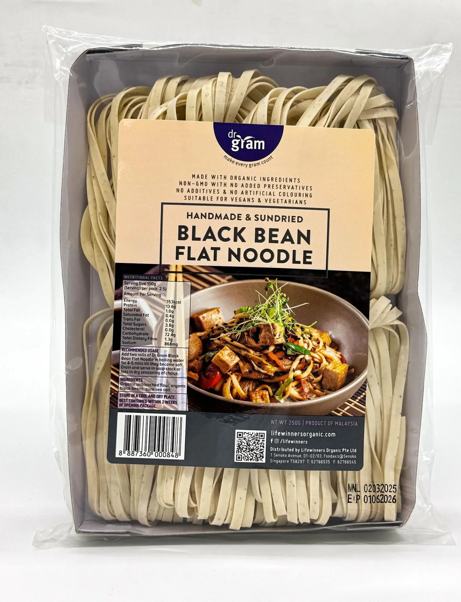 Dr Gram Organic Black Bean Flat Noodle 250g